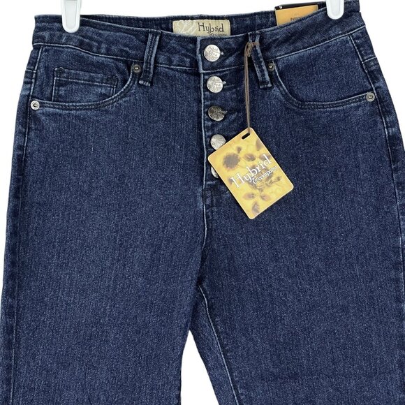 Hybrid Women's Denim Jeans Size 5 Skinny Stretch Buttons Mid Rise Dark Wash Blue - Picture 3 of 11